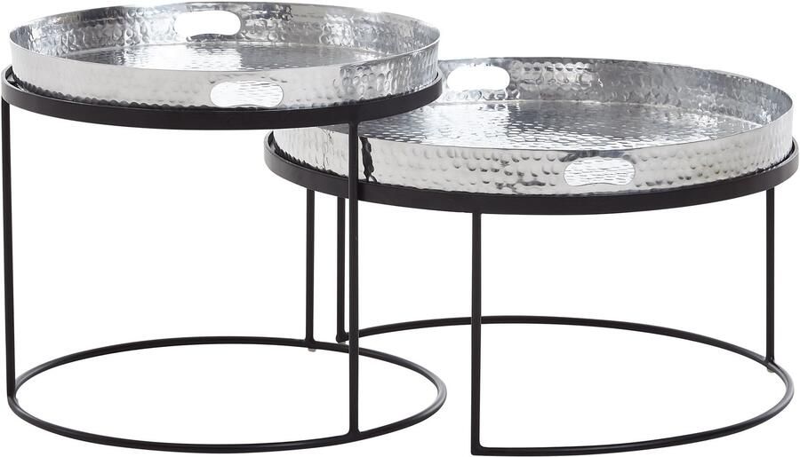 Sky Style salontafel set van 2 metalen dienblad tafel zilveren salontafel rond - Foto 2
