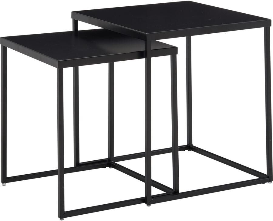 Ervesto Tafel Set Metaal Salontafel set van 2 Vierkant Zwart Industrieel Tafel Woonkamer Bijzettafel Moderne Nesttafel Metalen Tafel