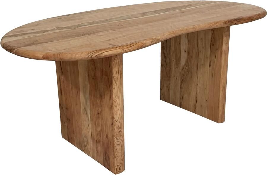 Wohnling Bureau 180x90x76 cm Acacia Massief Hout Computertafel Retro Homeoffice Kantoortafel Massief Nierenvorm in Lichtbruin Houten Tafel Laptoptafel Werkkamer Handgemaakt