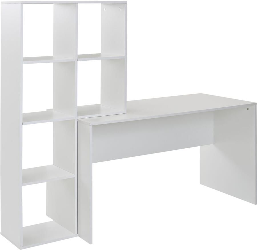 Ervesto bureau met plank wit 170x59x143 5 cm bureautafel modern Laptoptafel met 6 planken Computerbureau aan huis met opbergruimte
