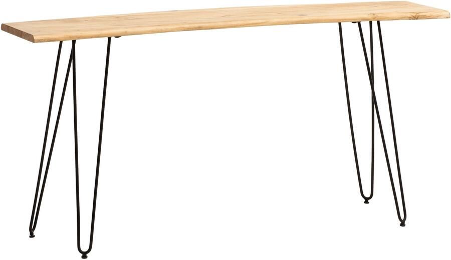 Ervesto Bureau 150x36x75 cm Acacia Massief Hout Metaal Computerbureau Boomrand Thuiskantoor Kantoorbureau Massief met Haarspeldpoten in Zwart Houten Tafel Smal Laptoptafel Studeerkamer