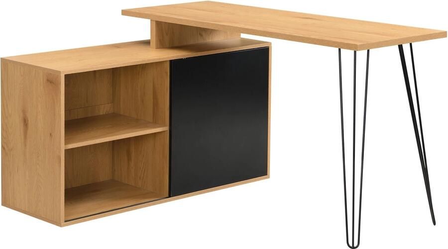 Wohnling Bureau zwart L-vorm 130 cm breed