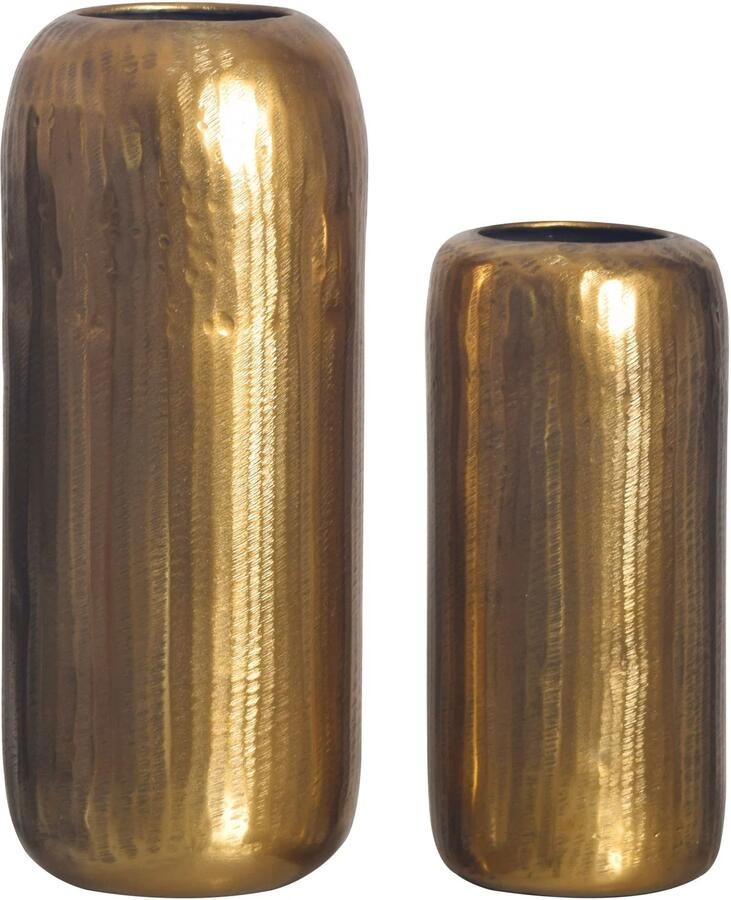 Wohnling Decoratieve Vaas Set van 2 Aluminium Goud Cilinder Bloemenvaas Modern Decoratieve Vaas Rond 2-delig voor Bloemen Aluminium Tafelvaas Woondecoratie Metalen Tafeldecoratie Handgemaakt
