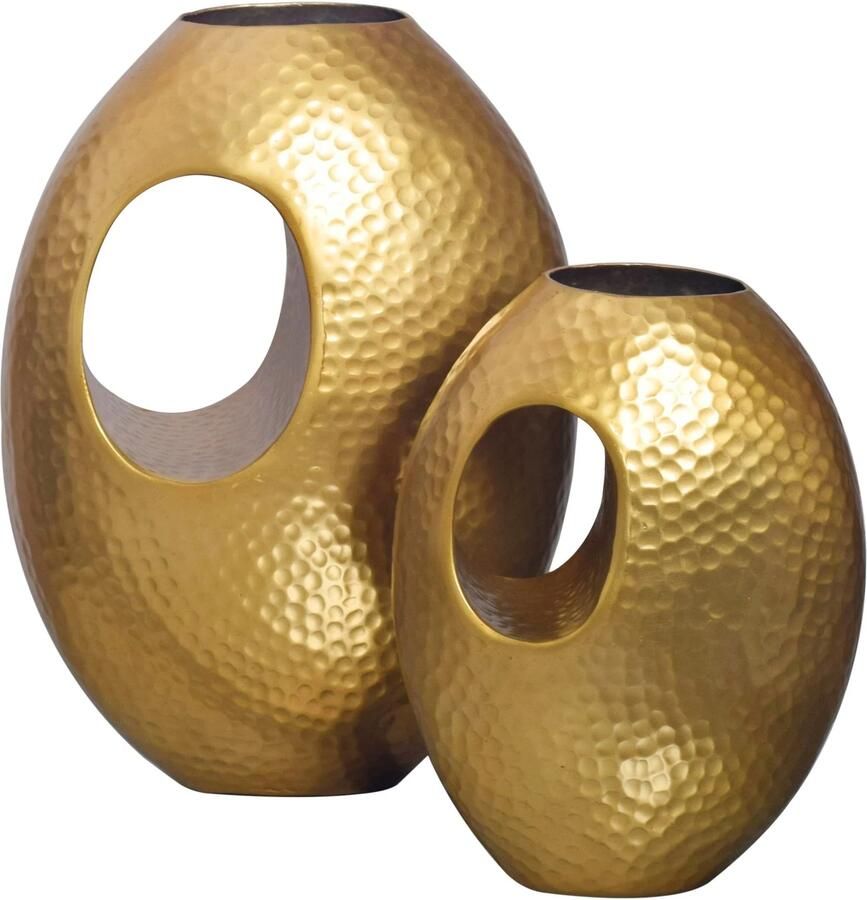 Wohnling decoratieve vaas set van 2 aluminium goud met handvat bloemenvaas moderne gehamerde decoratieve vaas 2-delig voor bloemen aluminium tafelvaas handgemaakt