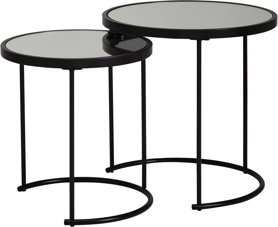 Wohnling Design Bijzettafel Rond Ø 50 42 cm 2-delig Zwart met Spiegelglas Salontafel 2-delige Set Spiegeltafel Bijzettafel - Foto 2