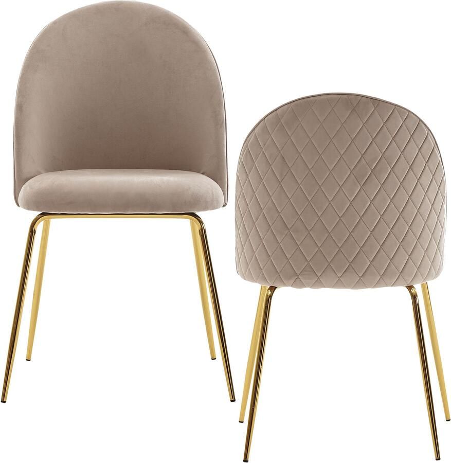 Wohnling design eetkamerstoel set van 2 velours beige gestoffeerd | Keukenstoelstof met gouden poten | Schelpstoel Scandinavisch | Gestoffeerde stoel met fluwelen bekleding