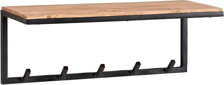 Wohnling design kapstok acacia massief hout metaal 70x27x30 cm | Haakrail met plank | Hal garderobe muur hout