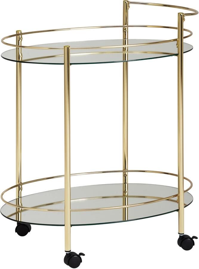 Wohnling design serveerwagen goud 67x79 cm Mobile Mini Bar | Bijzettafel op wielen Restauratierijtuig met witglazen blad Keukenwagen | Theewagen met matglas