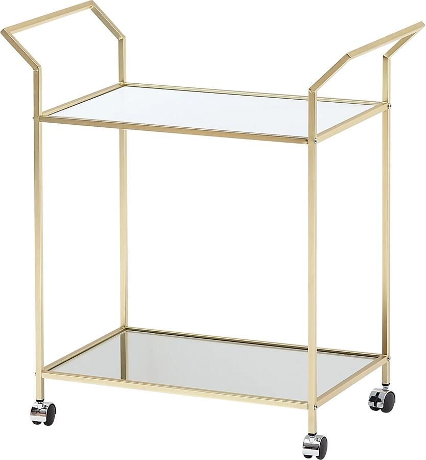 Wohnling design serveerwagen goud 73x78x37 cm keukenwagen glas metaal | Mobiele bijzettafel | Restauratiewagen met glazen blad | Minibar theewagen op 4 wielen