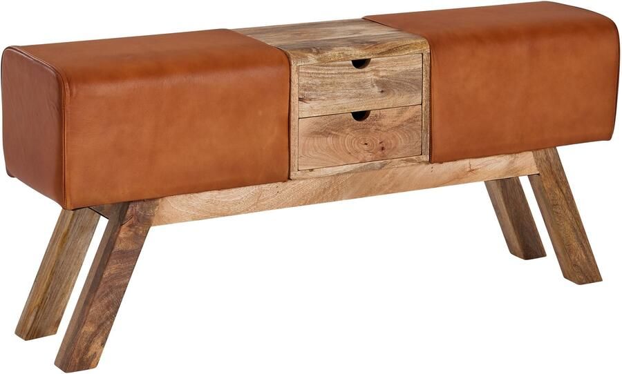 Wohnling Design Turnbock bank bruin met lades 120x56x30 cm | Gymkrukbank van echt leer met opbergruimte | Kruk garderobebank kruk Springbok turnbank - Foto 2