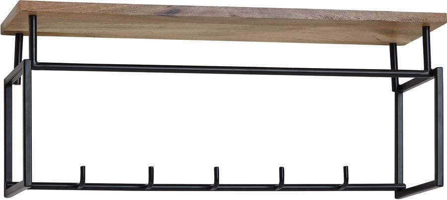 Wohnling design wandgarderobe mango massief hout metaal 71x29x20 cm | Haakstang met plank en kledingroede | Hal garderobe wand hout