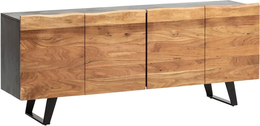 Wohnling dressoir acacia massief hout 180x75x45 cm dressoir zwart met boomrand ladekast met deuren ladekast halkast modern staande kast woonkamer met metalen poten