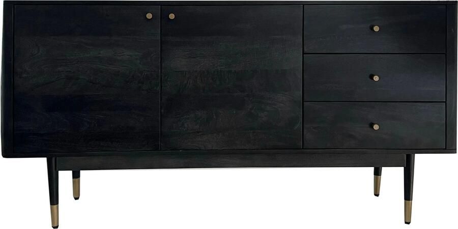 Ervesto Dressoir 160x81x42 Cm Acacia Massief Hout Ladekast Zwart Met Goudkleurige Accenten Modern Design Handgemaakt - Foto 2