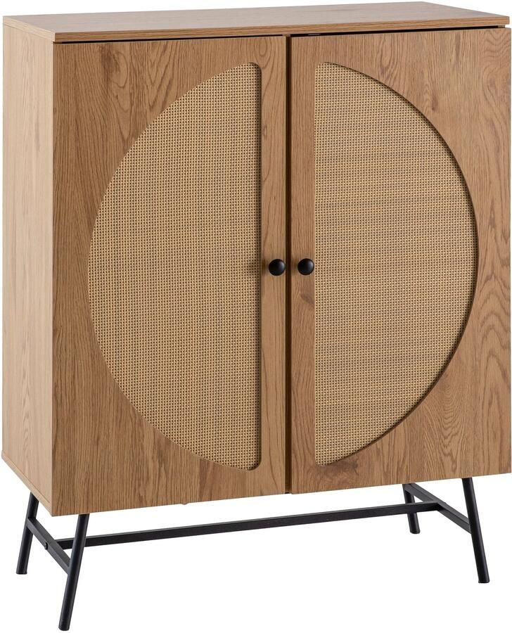 Ervesto Dressoir 80x103x39 cm Hoge kast eiken decor met rotanweefsel Moderne hoge ladekast staande kast met 2 deuren ladekast Dressoir woonkamer - Foto 2