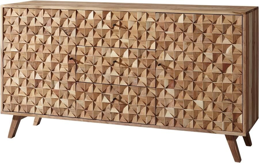 Ervesto Dressoir REWA 140x78 5x40 cm Dressoir Massief Hout Acacia Cabinet Bruin Landelijke kist met 3 laden en 2 deuren Hal kabinet echt hout Lade ladekast effen hal dresser