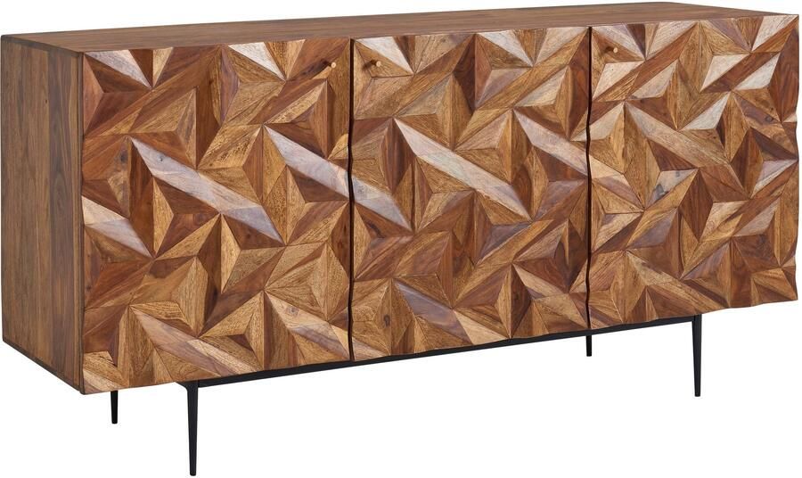 Ervesto dressoir 144x72x47 cm massief sheeshamhout metalen dressoir ladekast met drie deuren Dressoirkast hout modern Staande kast woonkamer