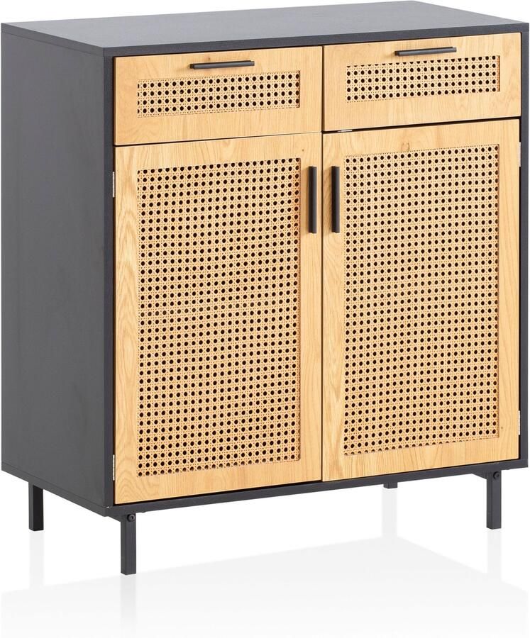 Ervesto dressoir 80x86 5x40 cm ladekast zwart met Weens vlechtwerk hoge ladekast tijdloos staande kast woonkamer met 2 deuren en lades dressoir rotan - Foto 2