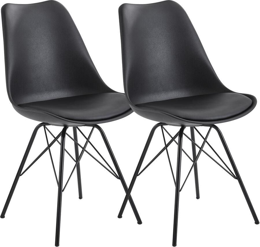 Amstyle eetkamer set van 2 zwarte keukenstoelen Scandinavisch design Schelpstoel met kunstlederen bekleding Gestoffeerde stoel Gestoffeerde stoel