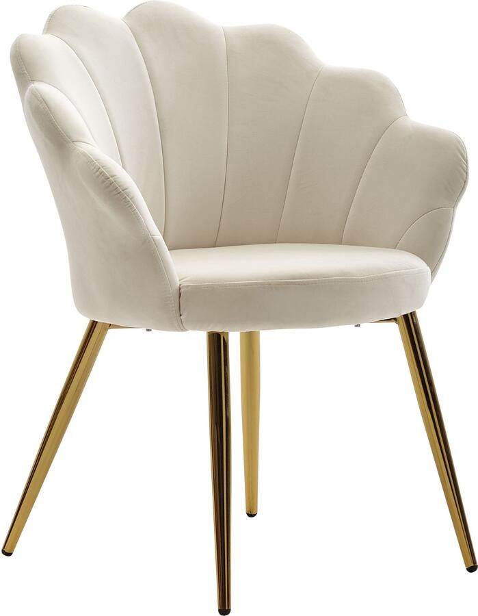 Wohnling eetkamerstoel tulip velvet wit gestoffeerd | Keukenstoel met goudkleurige poten | Shell stoel Scandinavisch design | Gestoffeerde stoel met stoffen bekleding
