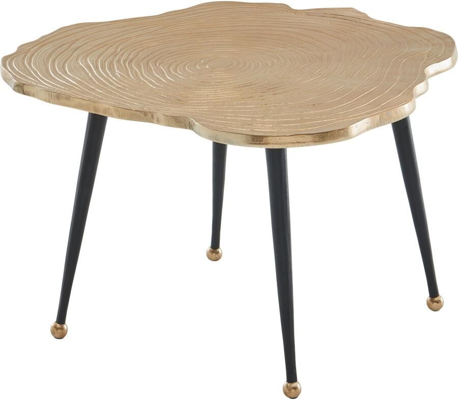 Wohnling Koffietafel Aluminium Boomschijf 64x64x37 cm Salontafel Metaal Goud | Tafel Woonkamer Rond | Woonkamertafel Modern | Kleine Bijzettafel