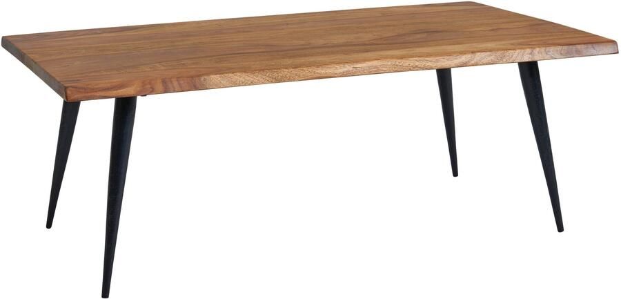 Wohnling Koffietafel Massief Sheesham-Hout en Metaal 110x60x40 cm Salontafel Bruin | Vierkante Tafel Woonkamer Moderne met Boomrand | Lage Bijzettafel Woonkamertafel