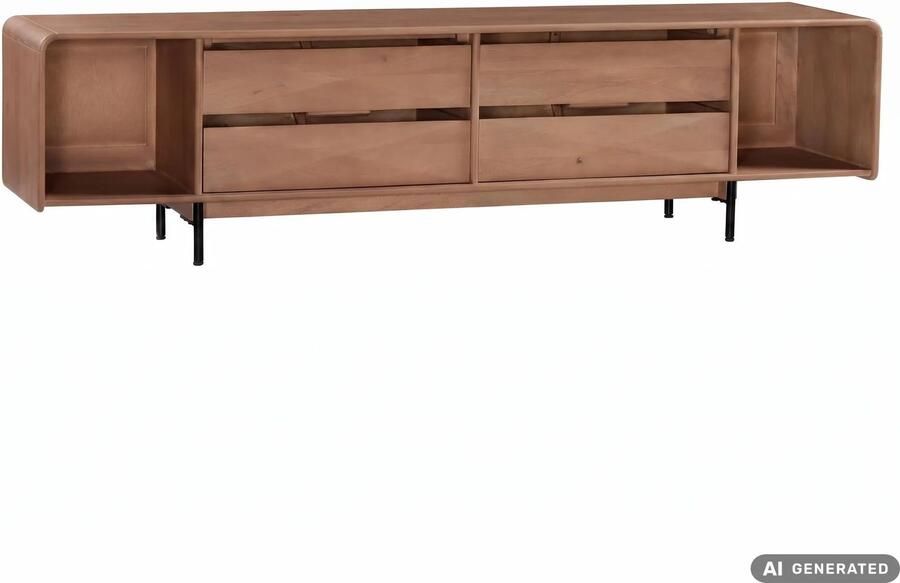 Wohnling Lowboard 180cm TV-meubel Mango Massiefhout Rechthoekig met 4 Lades Design TV-kast Moderne TV-tafel TV-meubel TV-dressoir Woonkamer Handgemaakt
