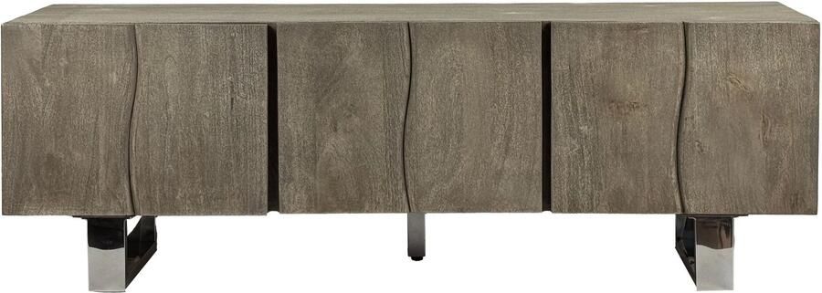 Wohnling Lowboard Acacia Massief Hout Gerookt Grijs 160x56x46 cm TV-kast met Drie Deuren Design TV-kast Hoog TV-tafel TV-kast Grijs Modern TV-kast Woonkamer met Metalen Poten