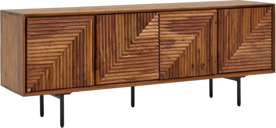 Wohnling lowboard massief sheeshamhout 140x54x33 cm TV-dressoir met vier deuren | Design TV meubel hoog | TV meubel TV meubel modern | TV dressoir woonkamer