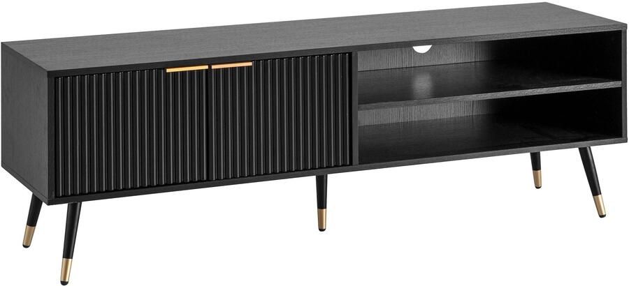 Wohnling Lowboard zwart met eiken decor 150x51x39 cm tv-kast modern design tv-kast hoog tv-tafel tv-kast met deuren en opbergvakken tv-kast woonkamer WL6.880 - Foto 2