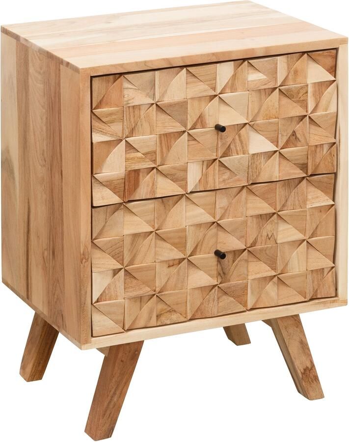 Wohnling Nachtkastje REWA 44x61x35cm Acacia Massief Hout Nachtkast Hoog Landelijke Nachtkast Boxspringbed Nachttafel Lades Nachtkastje Houten Nachtkast Bijzettafel Massief - Foto 2