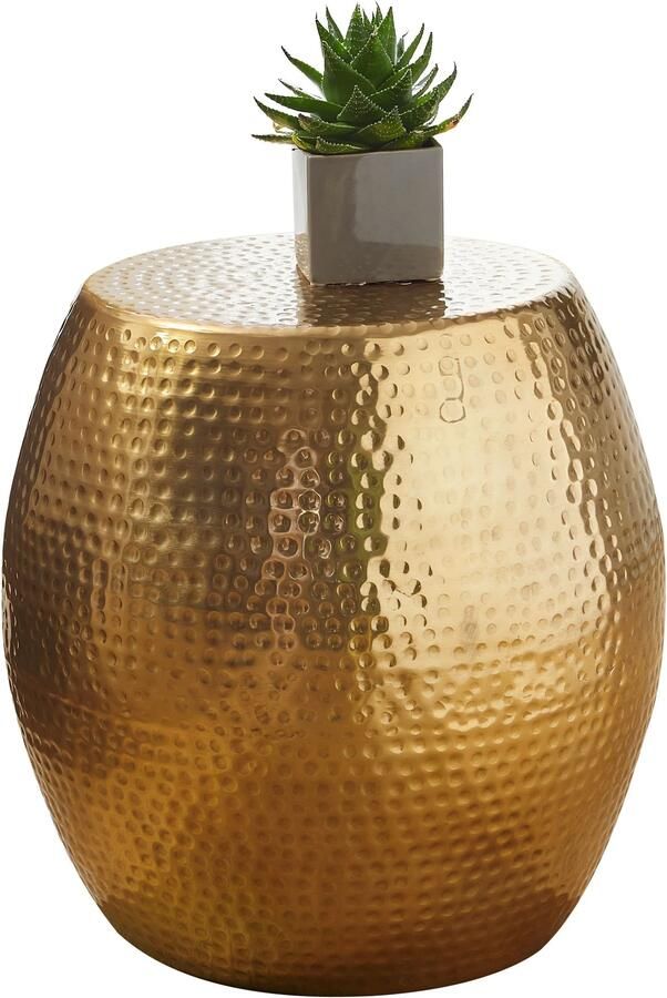 Wohnling PETRO 42 x 42 x 42 cm aluminium gouden tafel oosterse rond | Designtafeltafel metaal Modern | Antischisch Schmal | Kleine Hammerschlag Abstelltisch