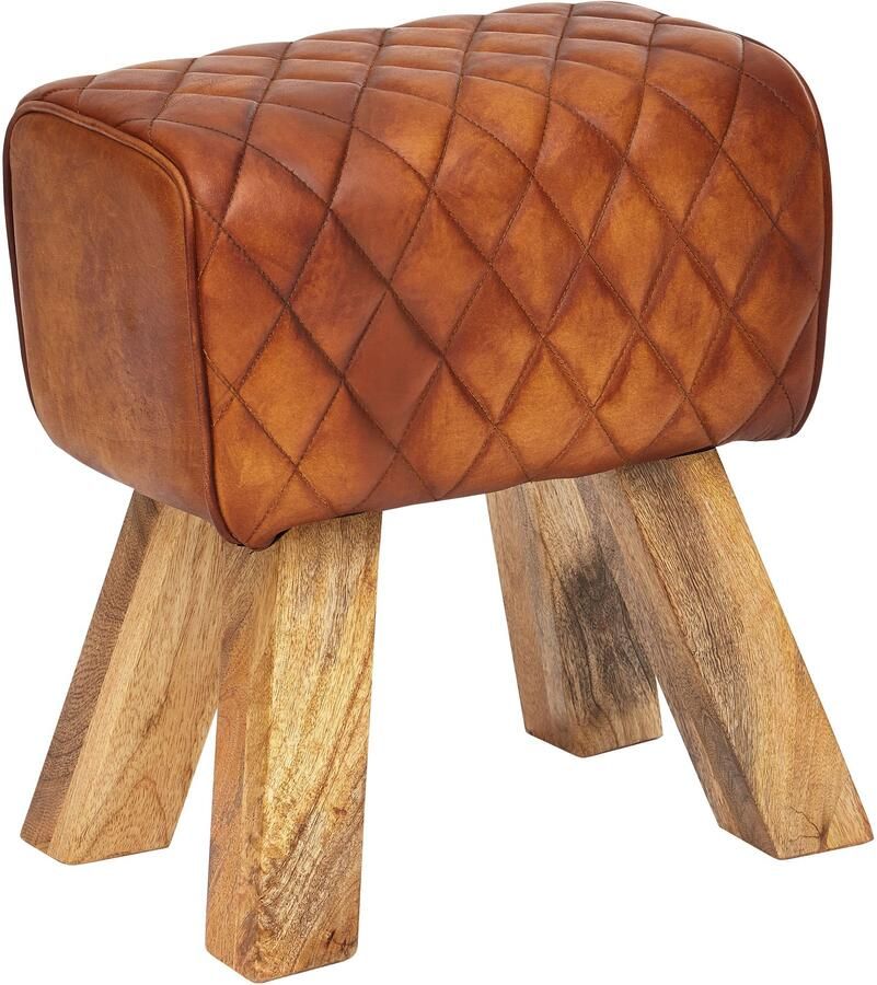 Sky Style kruk echt leer massief hout 40x48x27 cm Moderne voetenbank Turnbock lederen kruk bruin Kleine kruk Gestoffeerde houten kruk met lederen bekleding
