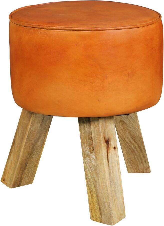 Wohnling Poef bruin leer 37 cm breed - Foto 2