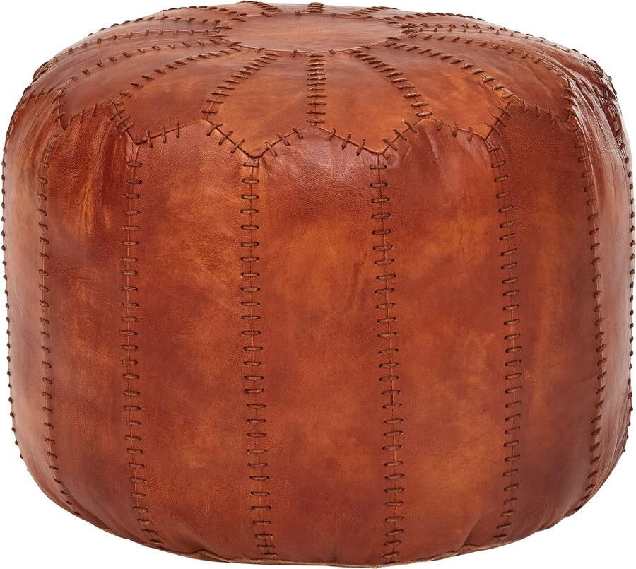 Sky Style kruk echt leer bruin 52 x 40 x 52 cm poef woonkamer Design poef kruk oosterse Gestoffeerde kruk Orient beensteun bank