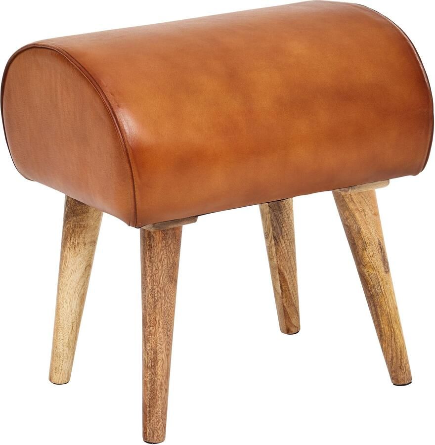 Sky Style kruk echt leer massief hout 45 x 53 x 40 cm moderne lederen kruk Kleine gestoffeerde houten kruk Turnbock kruk met lederen bekleding