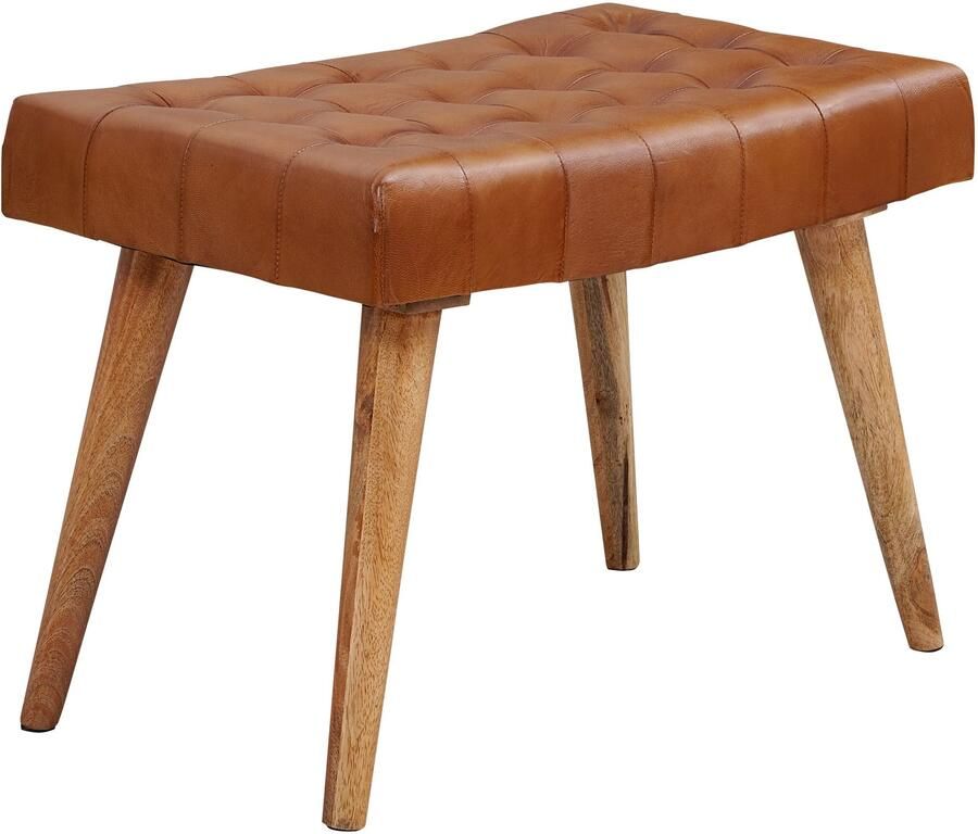 Wohnling Poef mangohout leer bruin - Foto 2