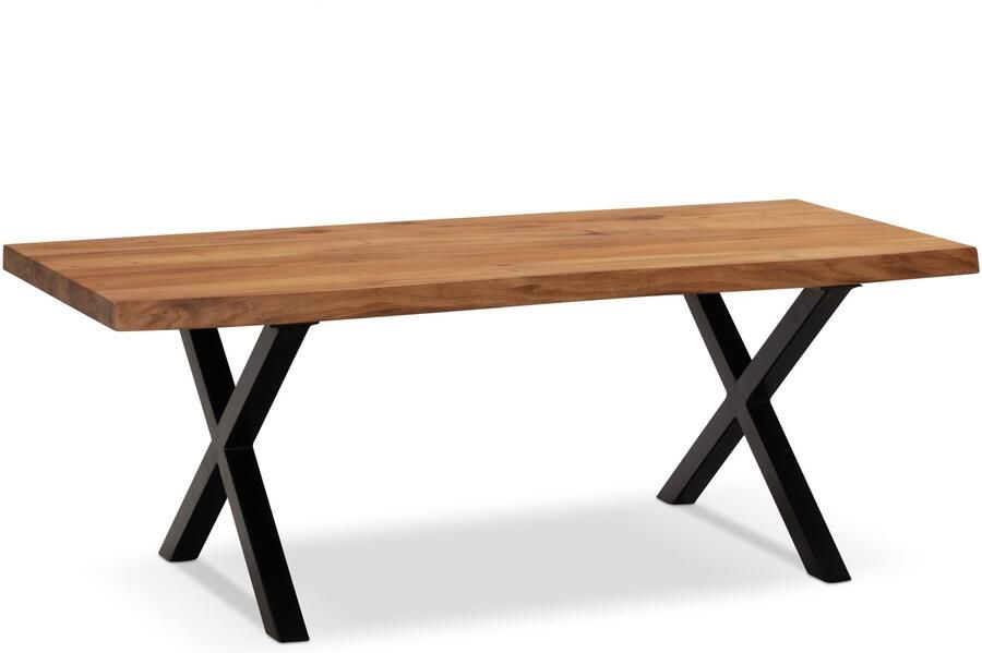 Ervesto salontafel 120x60x46 cm acacia massief hout metalen boomrand design woonkamertafel rechthoekig salontafel bruin salontafel met zwarte poten in X-vorm