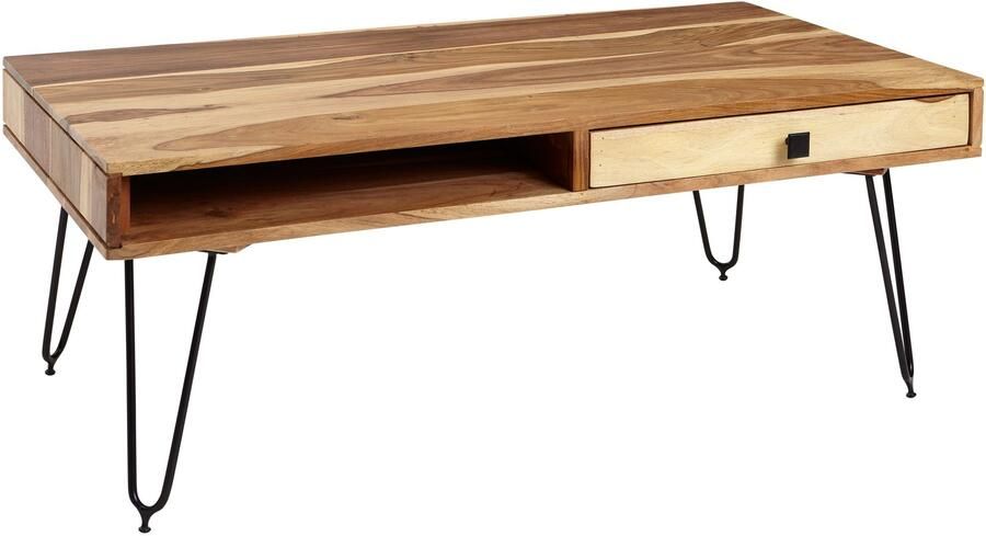Wohnling Salontafel BAGLI Massief Acaciahout 110 cm breed Woonkamertafel Design Metalen Poten Landelijke Stijl Bijzettafel Lade - Foto 2