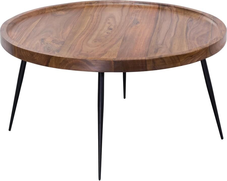 Sky Style salontafel Bharu 75x39x75 cm Sheesham massief houten metalen salontafel Ontwerp salontafel rond Stubentisch Retro Bruin Ontwerper Houten Tafel Koffietafel Massief Woonkamer met tafel