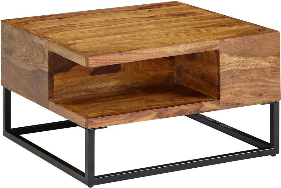 Industrieelinhuis.nl Salontafel 60x60x34 5 cm massief sheeshamhout metalen hoeksalontafel Woonkamertafel met opbergruimte Massieve salontafel Kleine tafel bijzettafel woonkamer modern - Foto 2