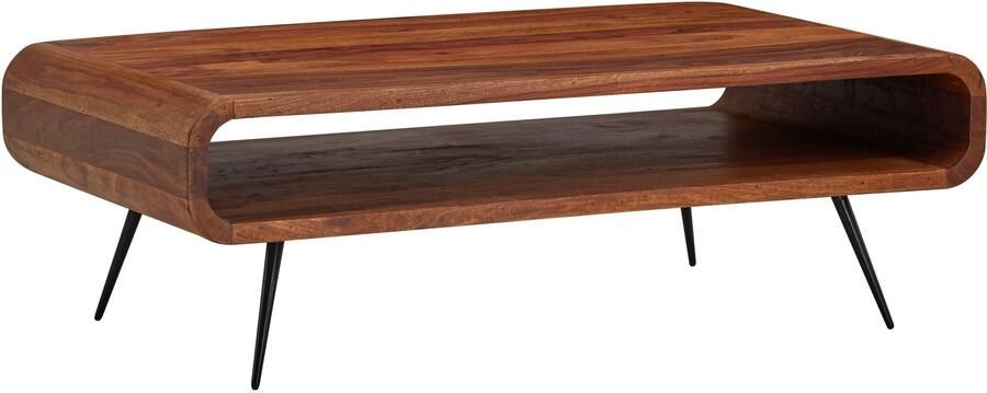 Sky Style Koffietafel Massief Sheesham-Hout en Metaal 90x55x30 cm Salontafel Bruin Tafel Woonkamer Rechthoekig Moderne met Opbergruimte Kleine Bijzettafel Woonkamertafel