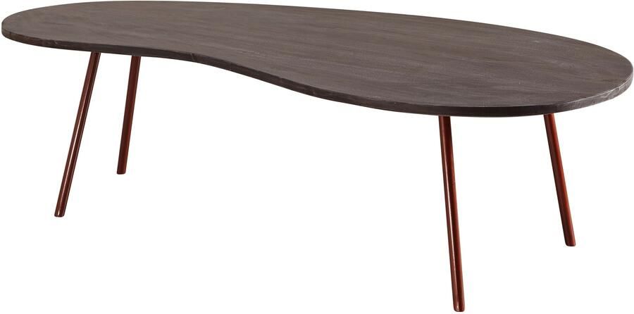 Sky Style Design salontafel JAI 122x34 5x63 cm Acacia met metalen poten koper Niertafel Massief hout Grijs Houten tafelpoten Metaal Koel massief houten tafel plat modern