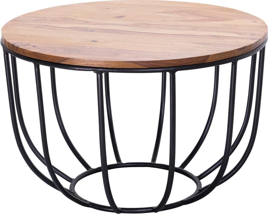 Sky Style KOFFIETAFEL MANORA 60x39x60 cm Sheesham massief hout metalen rieten tafel Ontwerp salontafel Rond Stubentable Industrial Brown Houten tafel salontafel massief Woonkamer met tafel