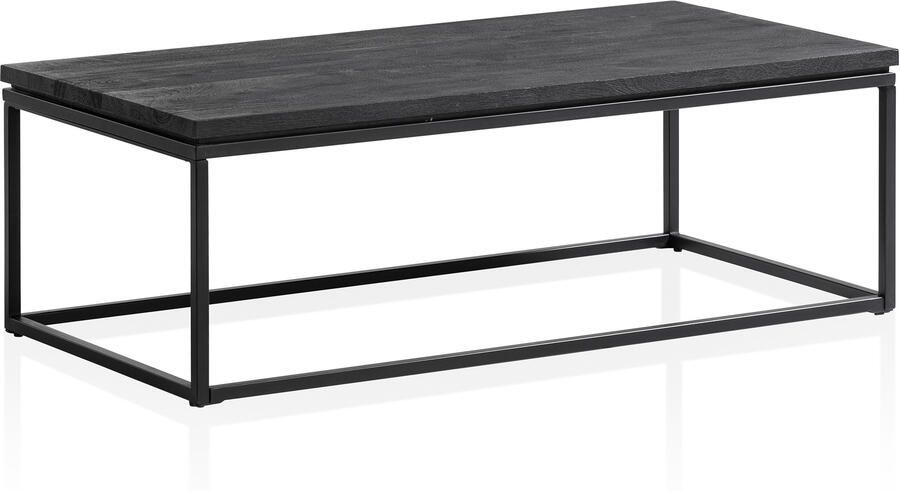 Ervesto salontafel 120x60x40 cm mango massief hout metaal zwarte salontafel rechthoekig design woonkamertafel met natuurlijke houtnerf salontafel woonkamer modern - Foto 2