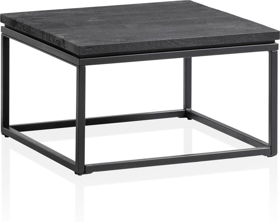 Ervesto salontafel 60x60x35 cm mango massief hout metaal zwart salontafel vierkant design woonkamertafel met natuurlijke houtnerf salontafel woonkamer modern