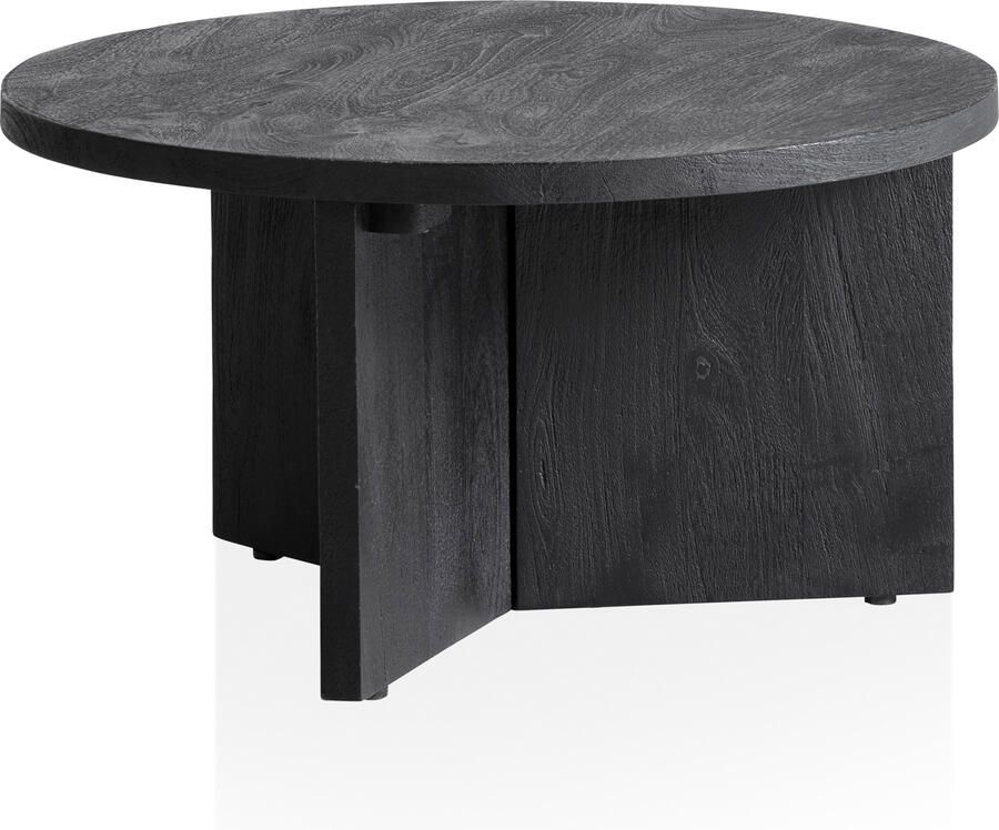Ervesto salontafel 60x60x33 cm mango massief hout zwarte salontafel rond design woonkamertafel driepoot salontafel woonkamer laag modern met natuurlijke houtnerf