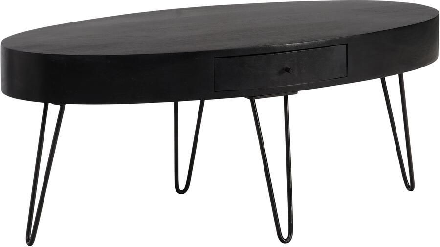 Ervesto salontafel 100x50x40 cm mango massief hout metalen salontafel design woonkamertafel ovaal met lade salontafel opbergruimte massief grote tafel woonkamer haarspeldpoten