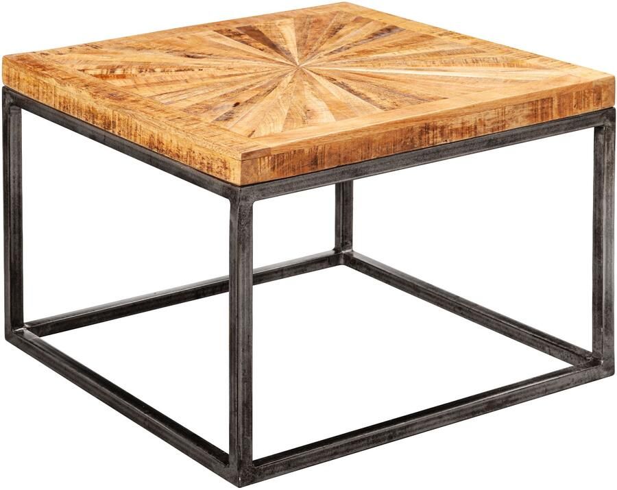 Sky Style salontafel mango massief hout 55x40x55 cm tafel met metalen onderstel Vierkante salontafel in industrieel design Stoere salontafel modern