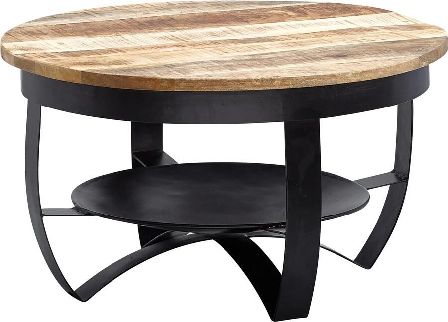 Sky Style salontafel 60x34x60 cm Mango massief hout metaal Industrieel zwart rond Salontafel massief Kleine tafel salontafel woonkamer - Foto 2