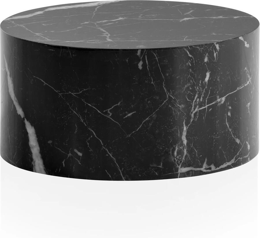 Wohnling salontafel MONOBLOC 60x60x30 cm zwart hoogglans met marmerlook design woonkamertafel rond loungebank tafel salontafel modern - Foto 2